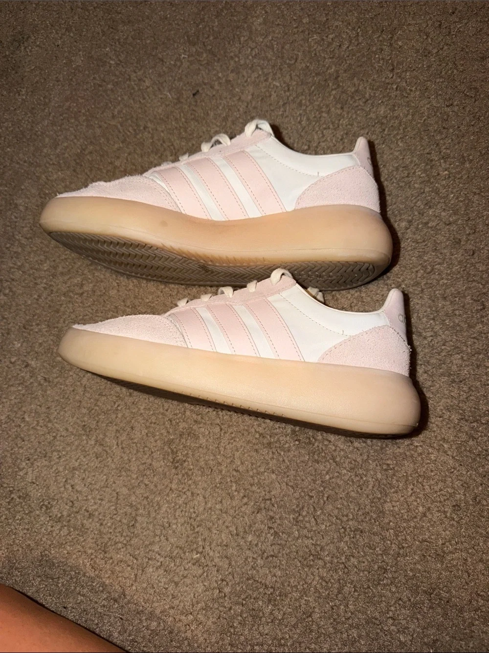 adidas Women's Pale Pink and White Suede-Trim Sneakers